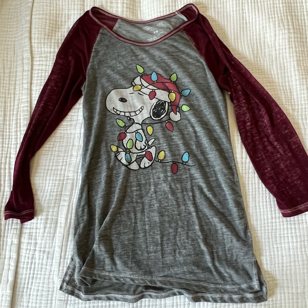 Gray and Burgundy Long Sleeve Tee with Graphic